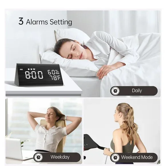 Digital Alarm Clock, with Wooden Electronic LED Time Display - Picture 3 of 7